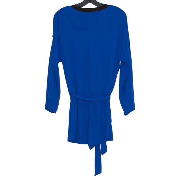 NWT BCBGMaxazria Romper Contemporary Minimalist Athleisure Tie Blue Black Small - Picture 2 of 7